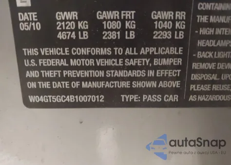 2011 Buick Regal Cxl Russelsheim from USA, damaged, VIN W04GT5GC4B1007012